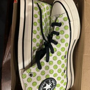 Converse High-Top Sneakers - white with Green Smiley Faces